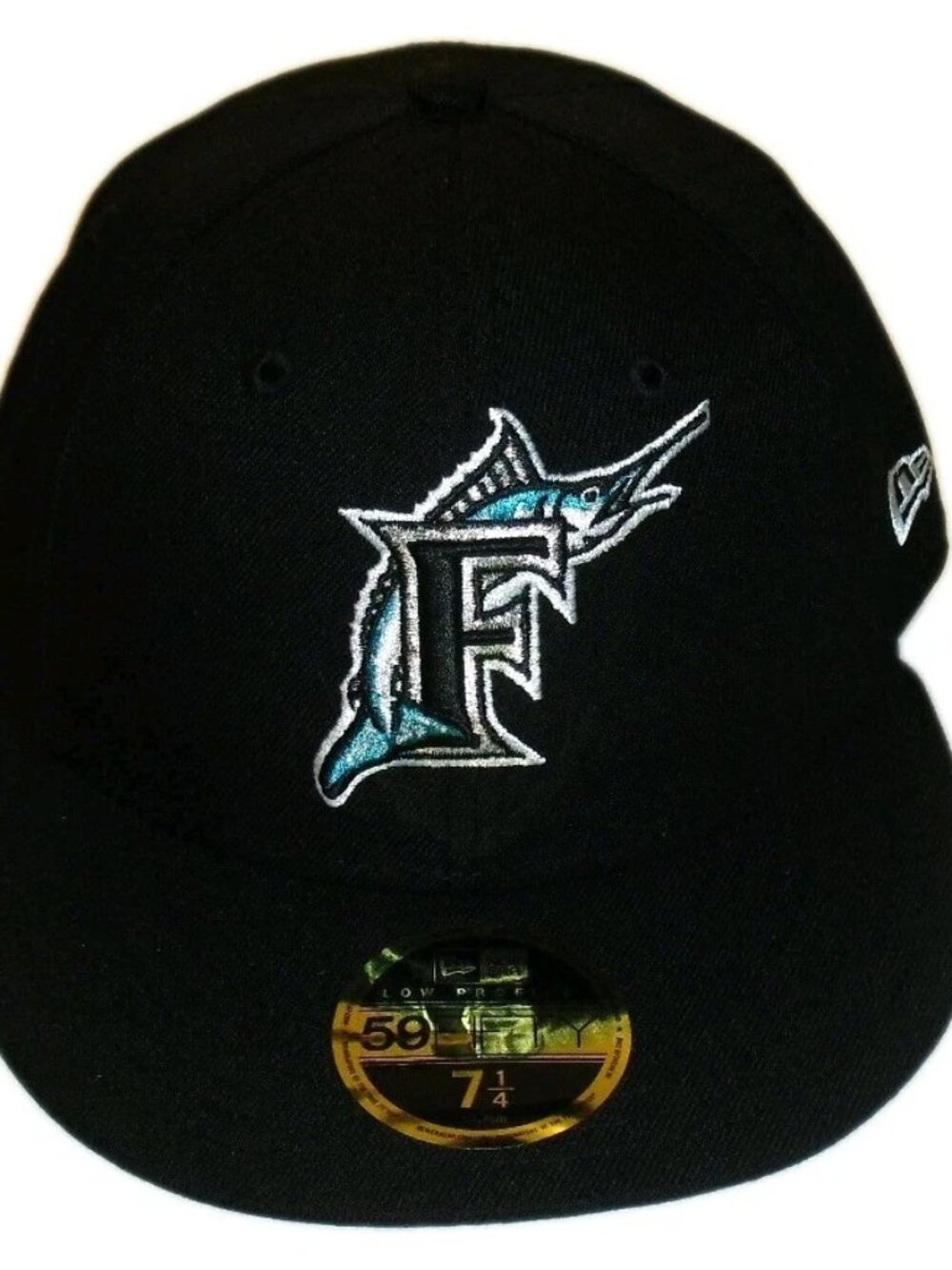 Florida Marlins New Era 59 Fifty Low Profile Mens Black Fitted hat sz. 7 1/4 New